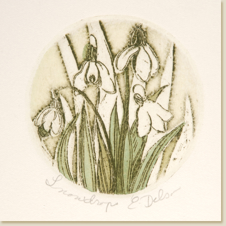 Floral Roundel Series: Snowdrops by Elizabeth Delson