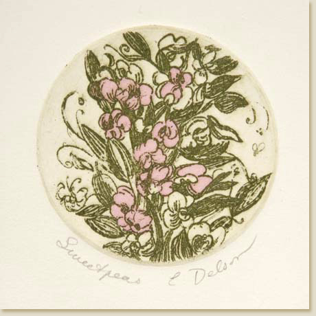 Floral Roundel Series: Sweetpeas by Elizabeth Delson