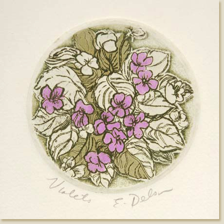 Floral Roundel Series: Violets by Elizabeth Delson